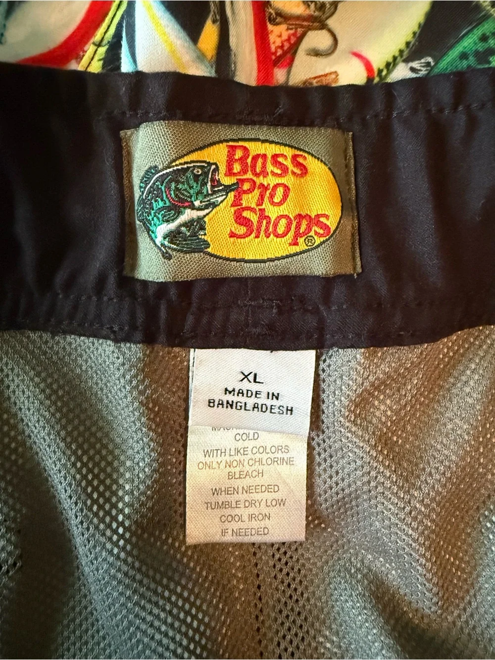 Bass Pro Shops Fishing Lures Print Swim Trunks, Drawstring Waist. Size XL